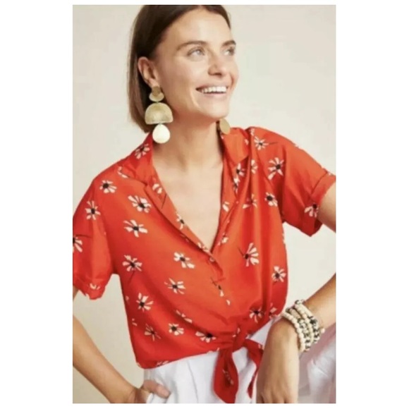 Faithfull the Brand X Anthropologie Red Toulin Botany Print Shirt - Picture 1 of 4